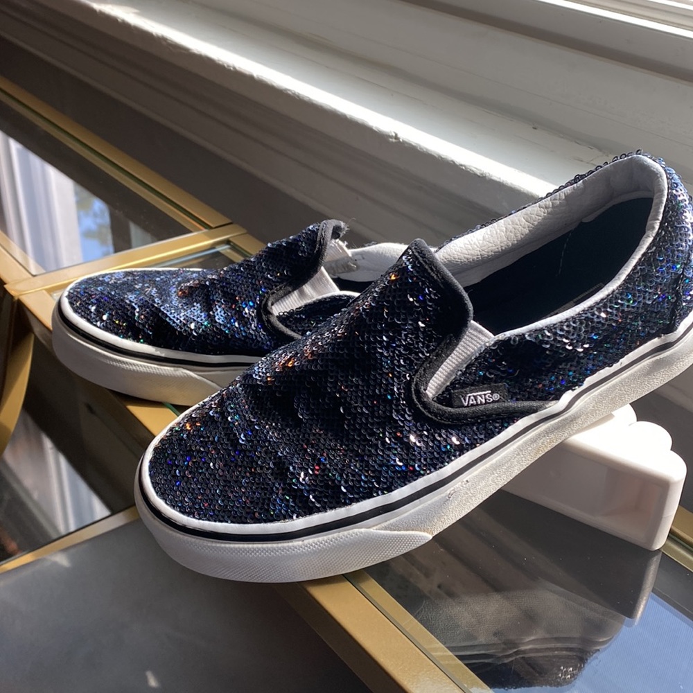 Vans Black Micro Sequins Classic Slip-On Shoes. Women’s Size 5.5. Gently Used. - Picture 2 of 6